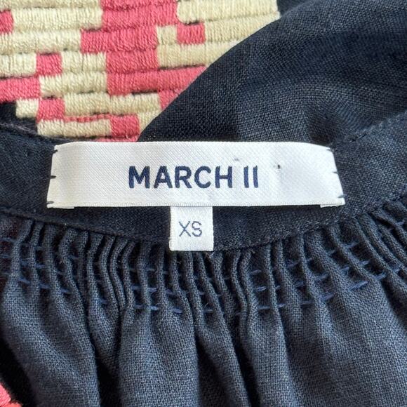 March11‎ Embroidered Linen Tassel Mini Dress Navy Blue Floral Size XS - Picture 9 of 11